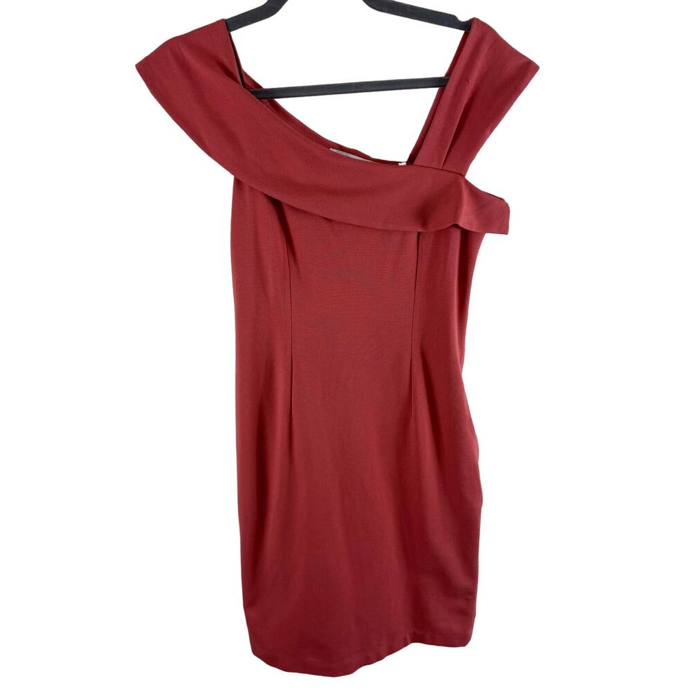 Lark & Ro Coral Pink Asymmetrical Neckline Short Fitted Lined‎ Dress Size 6